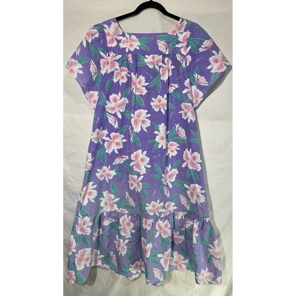 Jade Fashions Muumuu Dress Womens XL Purple Vintage Floral Hawaiian Boho Pocket